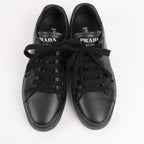 PRADA Logo Leather Sneakers in Black × White 1E282N, Size 37.5 EU
