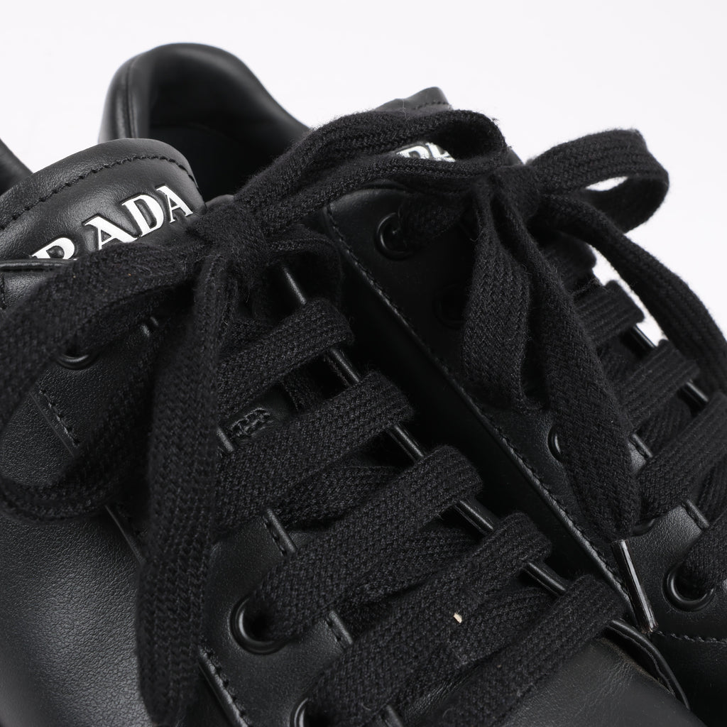 PRADA Logo Leather Sneakers in Black × White 1E282N, Size 37.5 EU