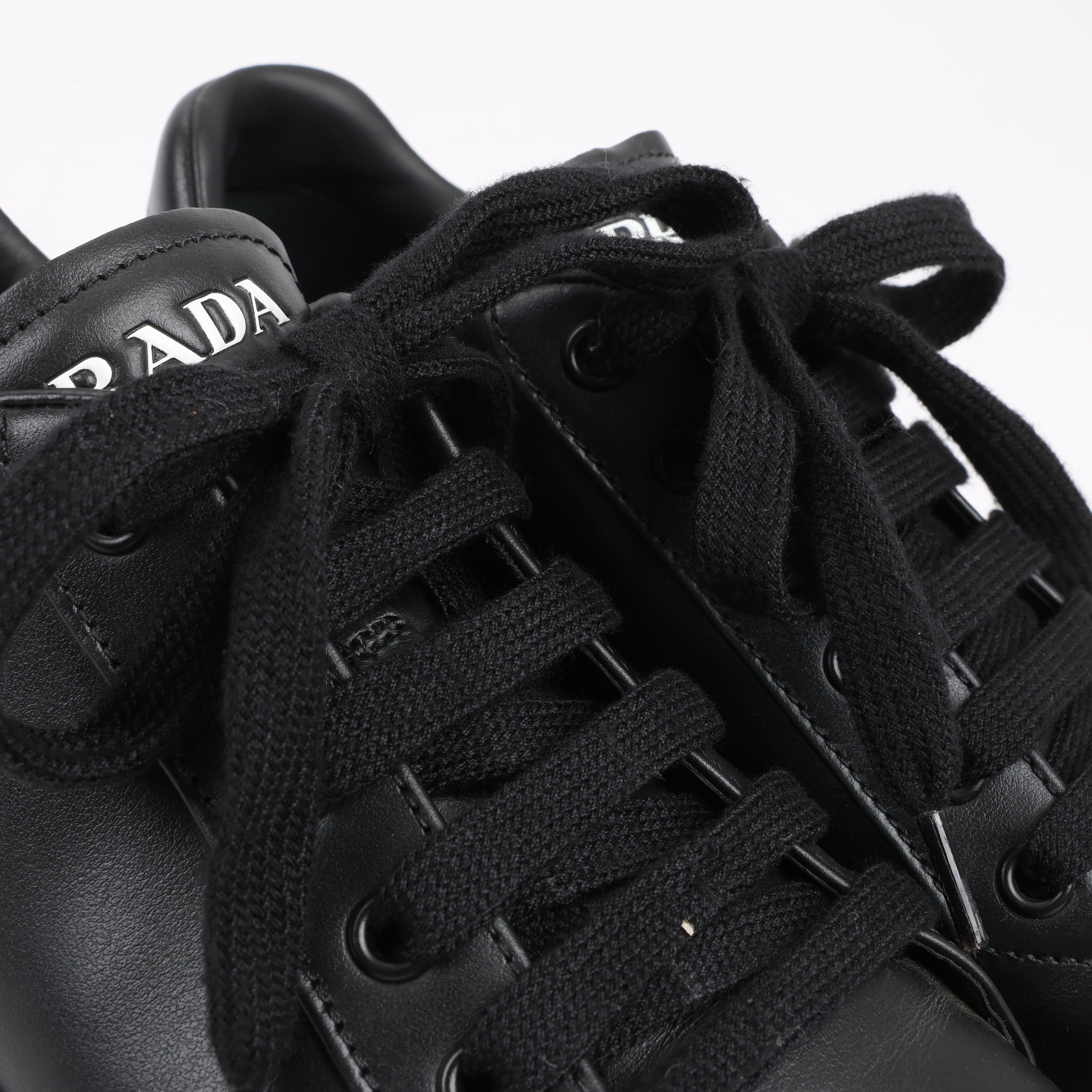 PRADA Logo Leather Sneakers in Black × White 1E282N, Size 37.5 EU