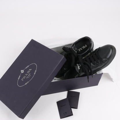 PRADA Logo Leather Sneakers in Black × White 1E282N, Size 37.5 EU