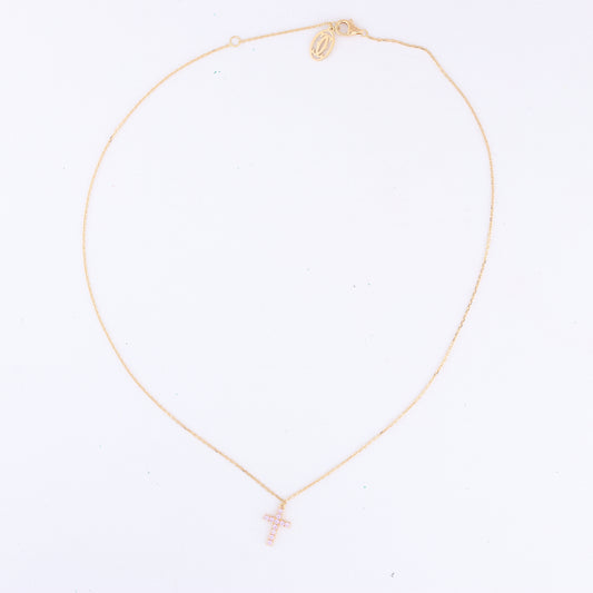 Collier Croix Cartier en saphir rose 750 (YG) 2,9 g