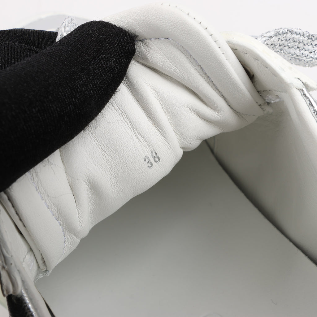 Jimmy Choo Diamond Leather Sneakers in White x Silver, Size 38 EU