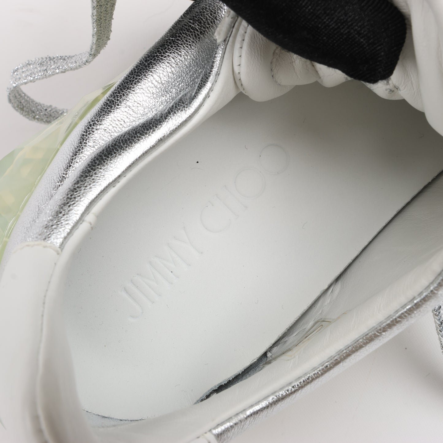 Baskets Jimmy Choo en cuir Diamond, blanc et argent, pointure 38