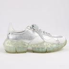 Jimmy Choo Diamond Leather Sneakers in White x Silver, Size 38 EU