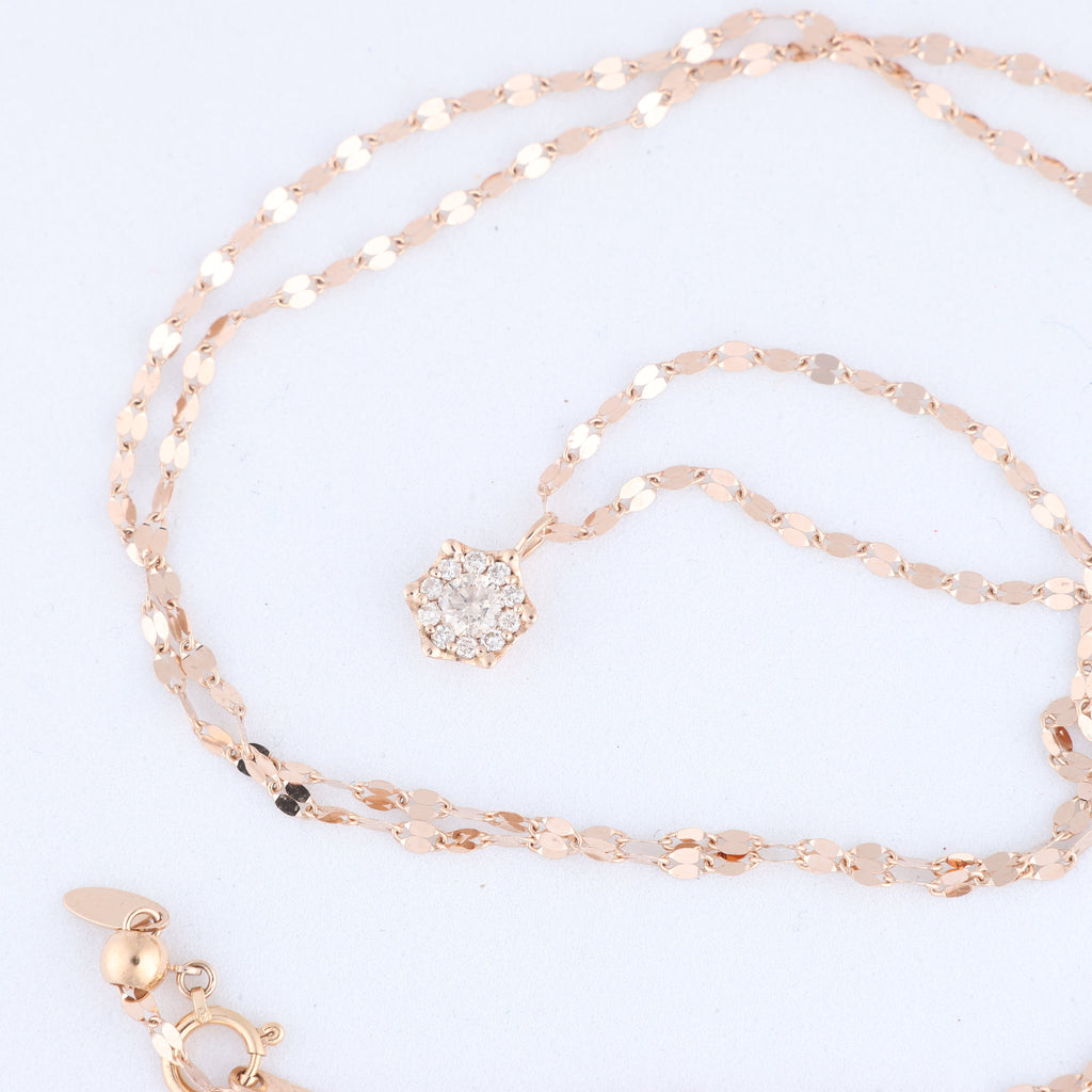 Non Signe / Unsigned Rose Gold (18k) chain and pendant set with 11 natural diamonds