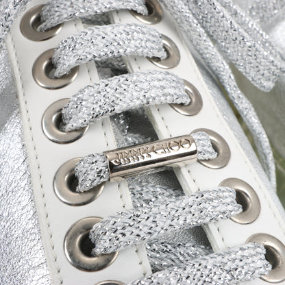 Baskets Jimmy Choo en cuir Diamond, blanc et argent, pointure 38