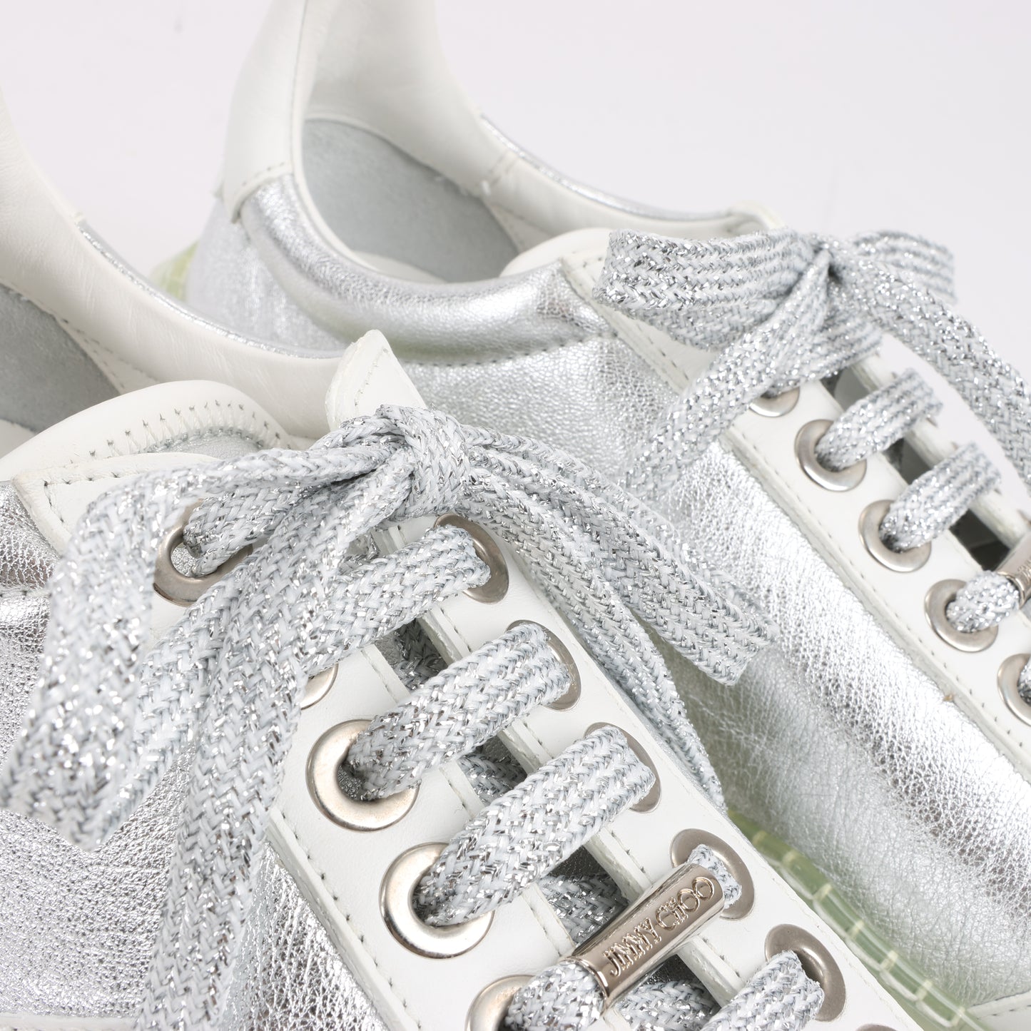 Baskets Jimmy Choo en cuir Diamond, blanc et argent, pointure 38