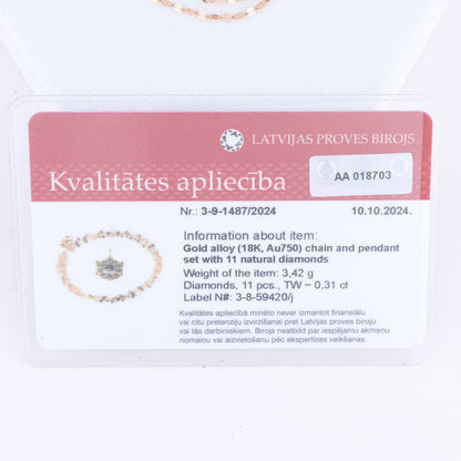 Non Signe / Unsigned Rose Gold (18k) chain and pendant set with 11 natural diamonds