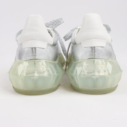 Baskets Jimmy Choo en cuir Diamond, blanc et argent, pointure 38