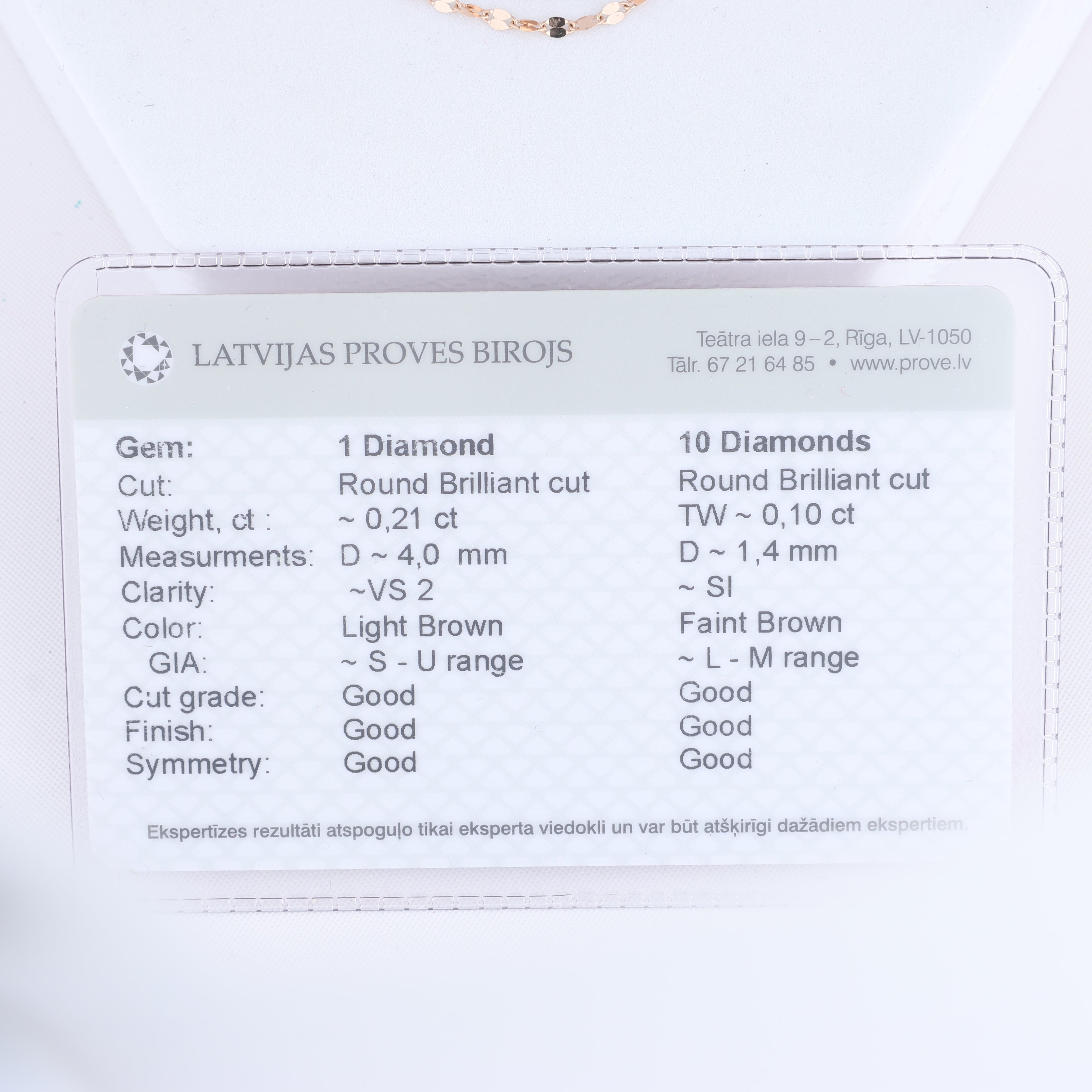 Non Signe / Unsigned Rose Gold (18k) chain and pendant set with 11 natural diamonds