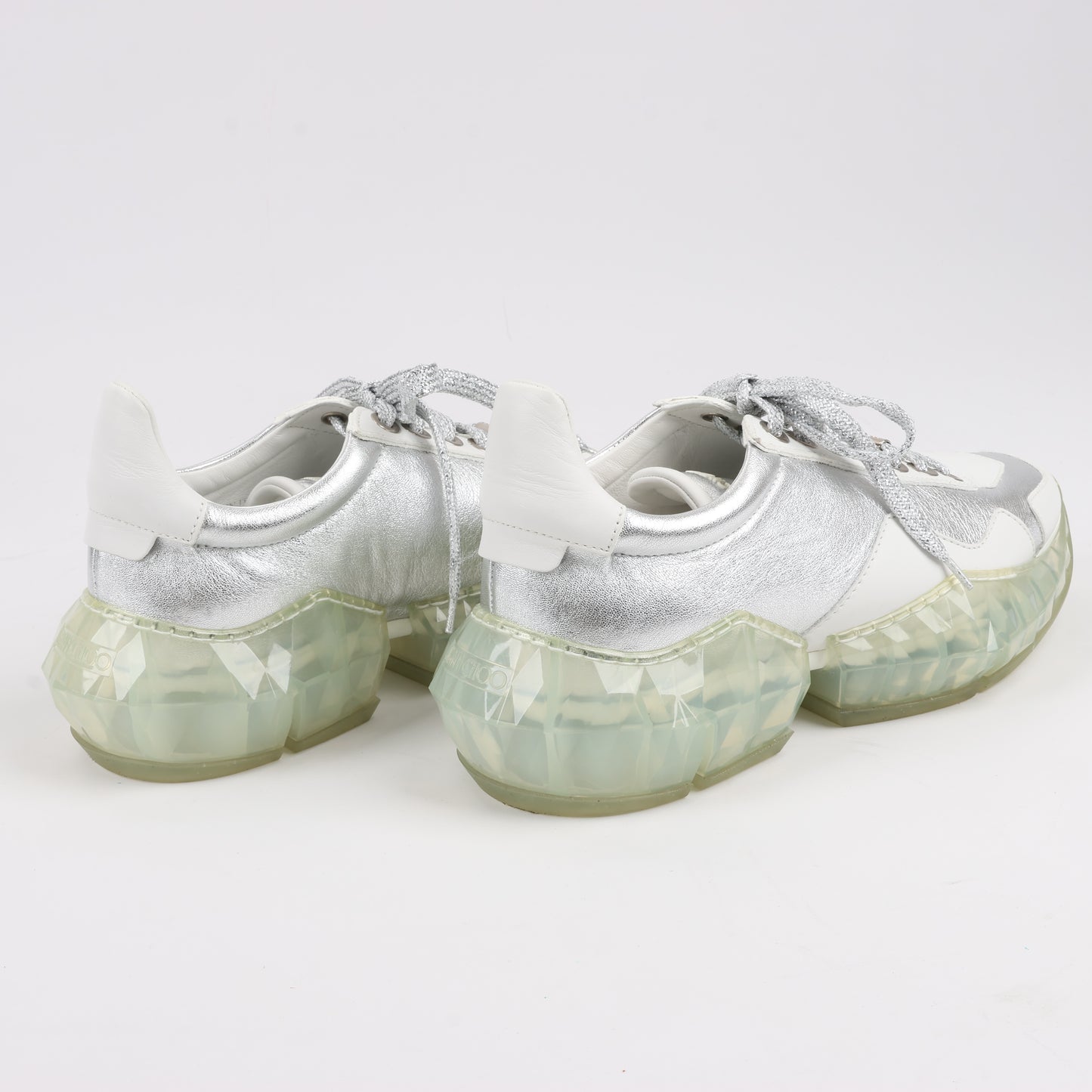 Baskets Jimmy Choo en cuir Diamond, blanc et argent, pointure 38