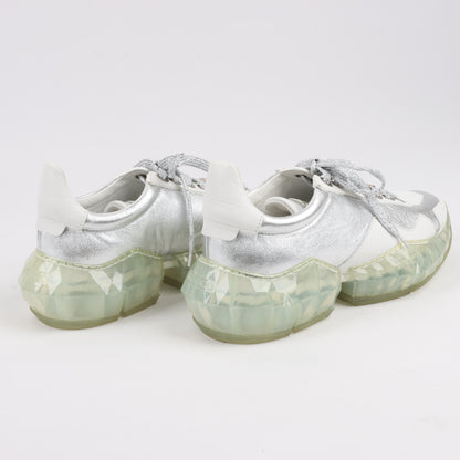 Baskets Jimmy Choo en cuir Diamond, blanc et argent, pointure 38