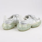 Jimmy Choo Diamond Leather Sneakers in White x Silver, Size 38 EU
