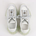 Jimmy Choo Diamond Leather Sneakers in White x Silver, Size 38 EU