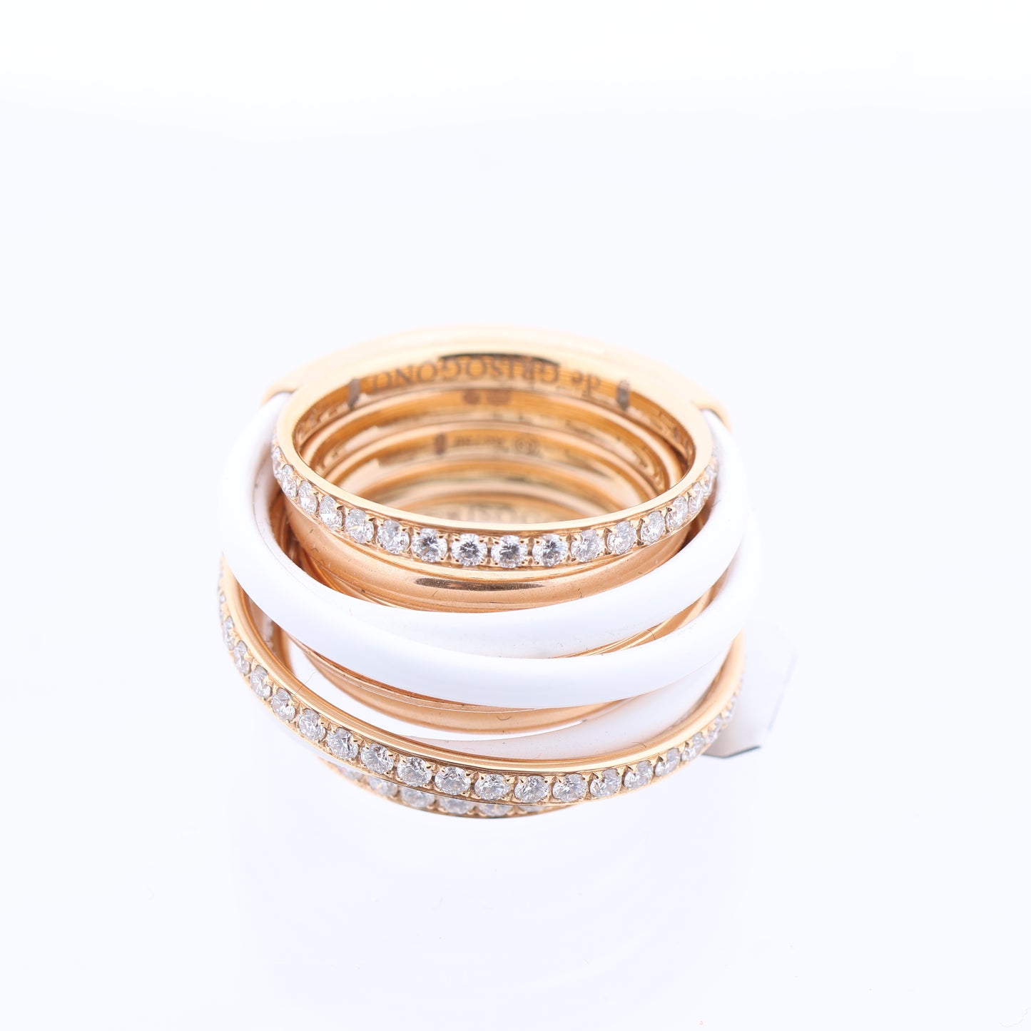 De Grisogono Allegra Ring aus Roségold und weißer Keramik mit Diamanten, Größe 53 EU