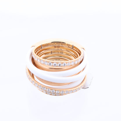De Grisogono Allegra Ring aus Roségold und weißer Keramik mit Diamanten, Größe 53 EU
