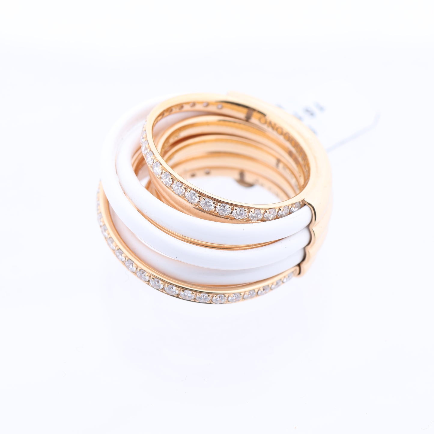De Grisogono Allegra Ring aus Roségold und weißer Keramik mit Diamanten, Größe 53 EU