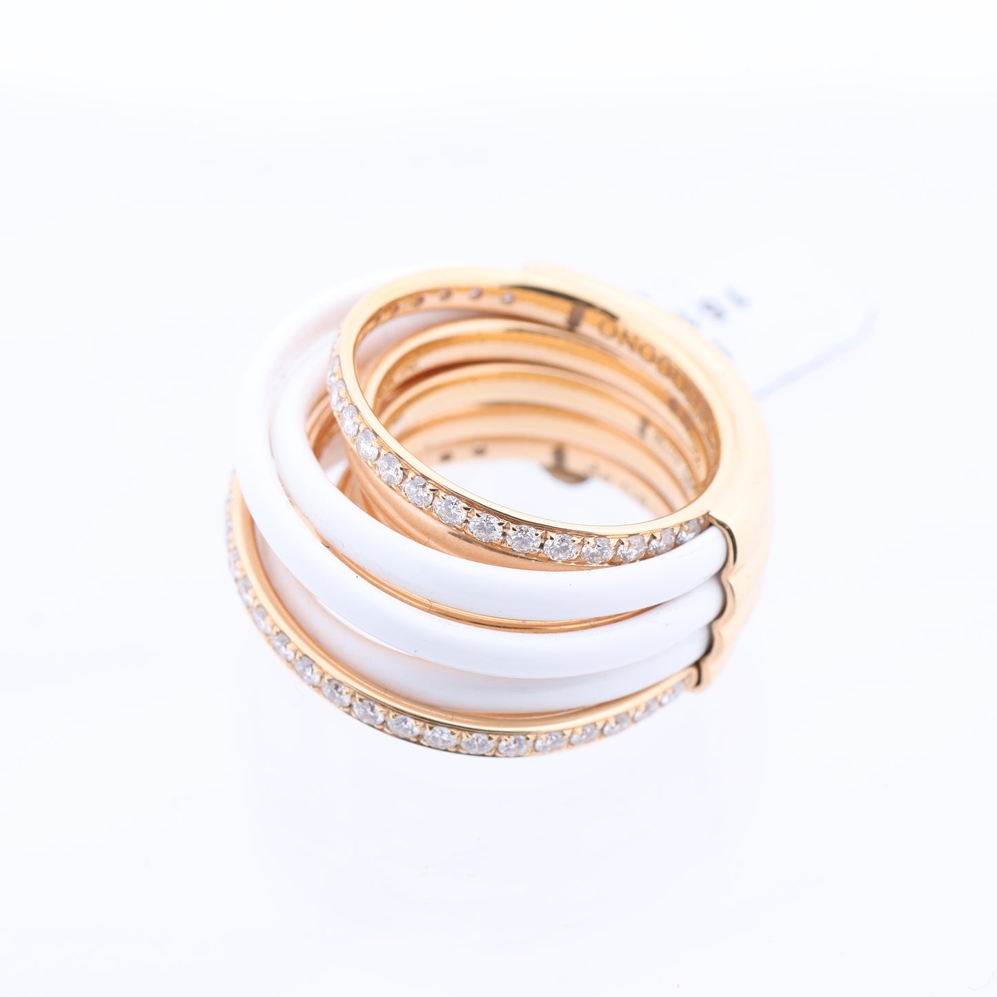 De Grisogono Allegra Ring aus Roségold und weißer Keramik mit Diamanten, Größe 53 EU