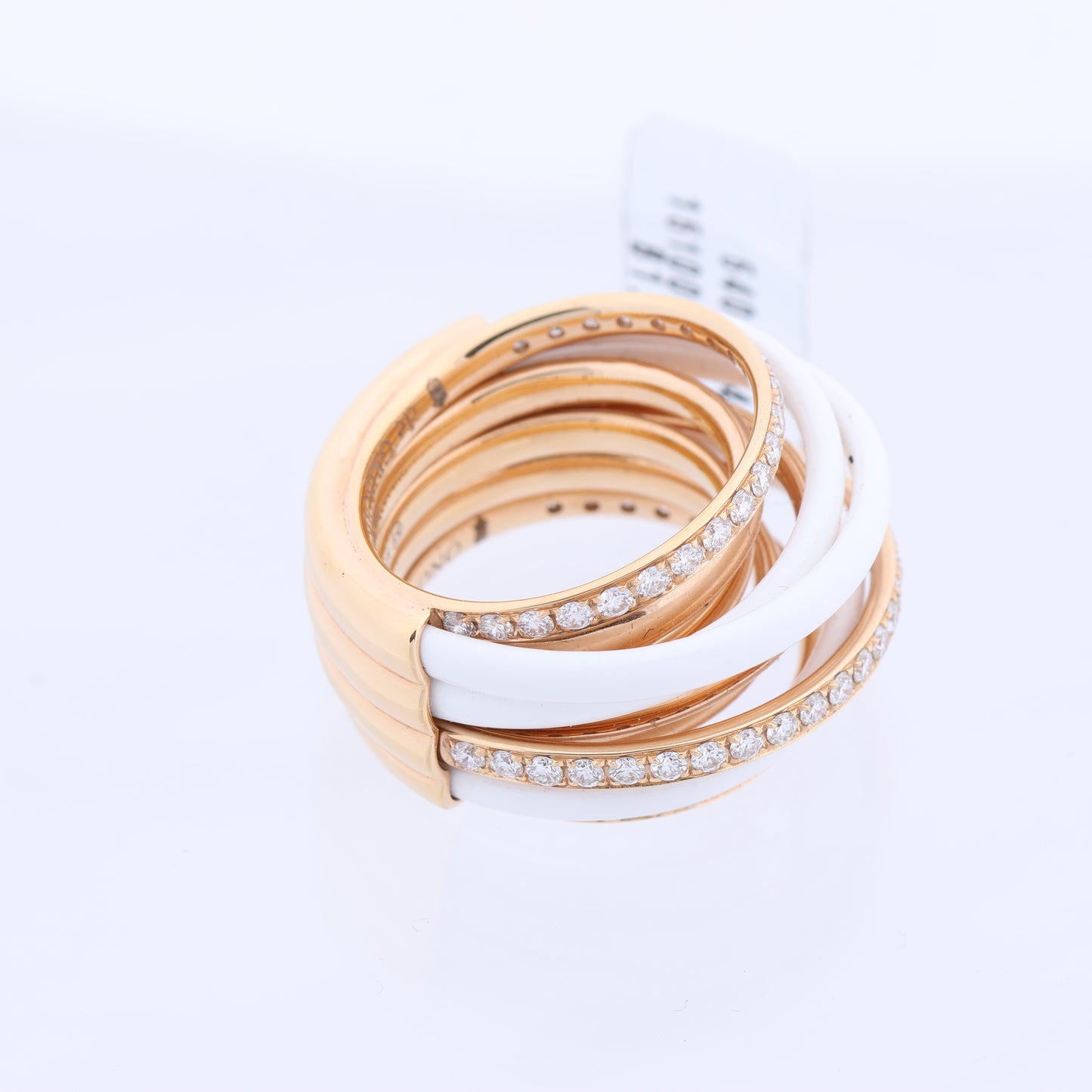 De Grisogono Allegra Ring aus Roségold und weißer Keramik mit Diamanten, Größe 53 EU