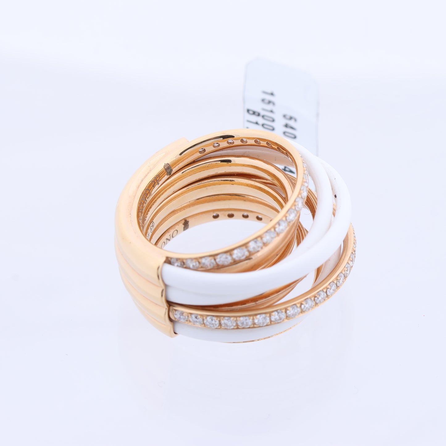 De Grisogono Allegra Ring aus Roségold und weißer Keramik mit Diamanten, Größe 53 EU
