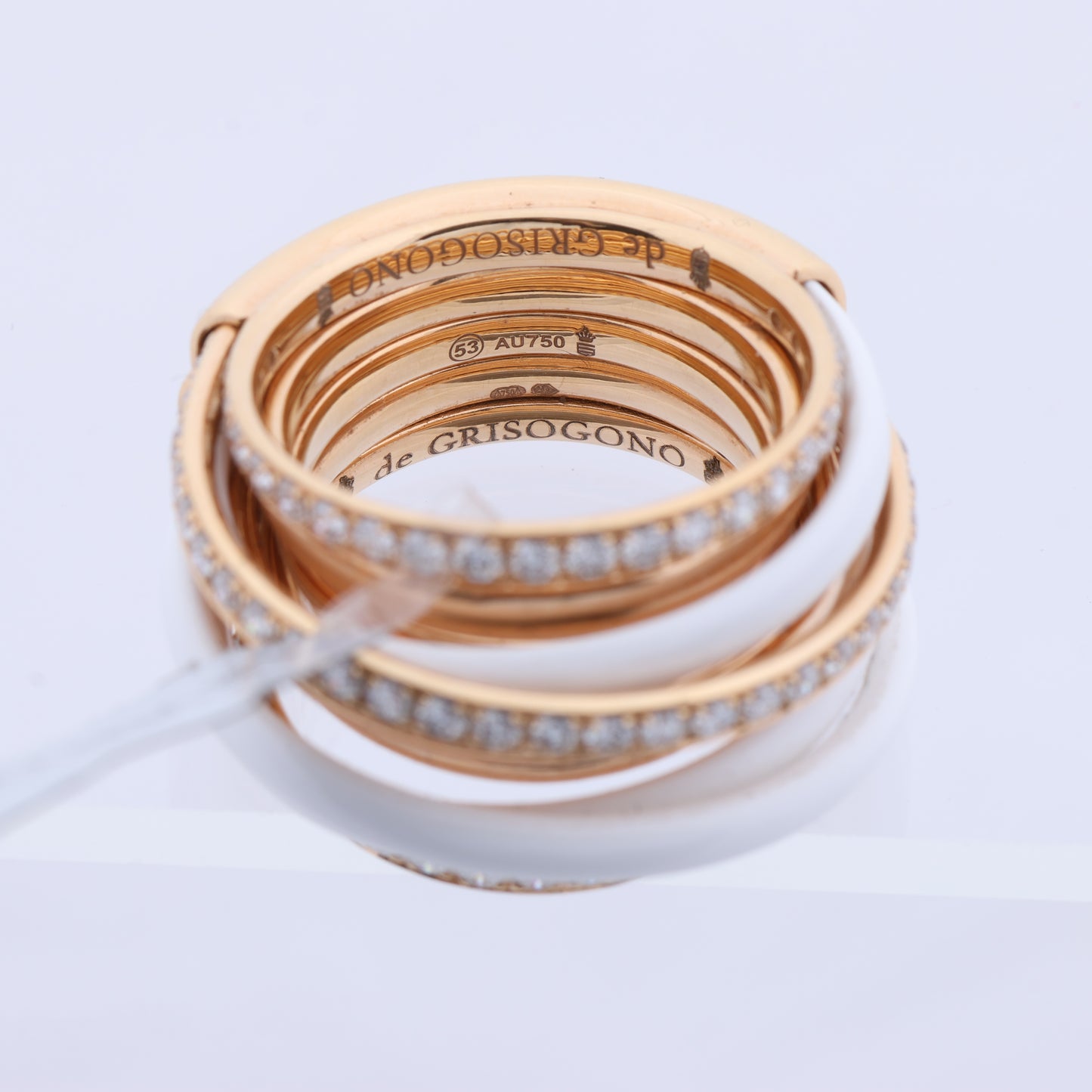 De Grisogono Allegra Ring aus Roségold und weißer Keramik mit Diamanten, Größe 53 EU