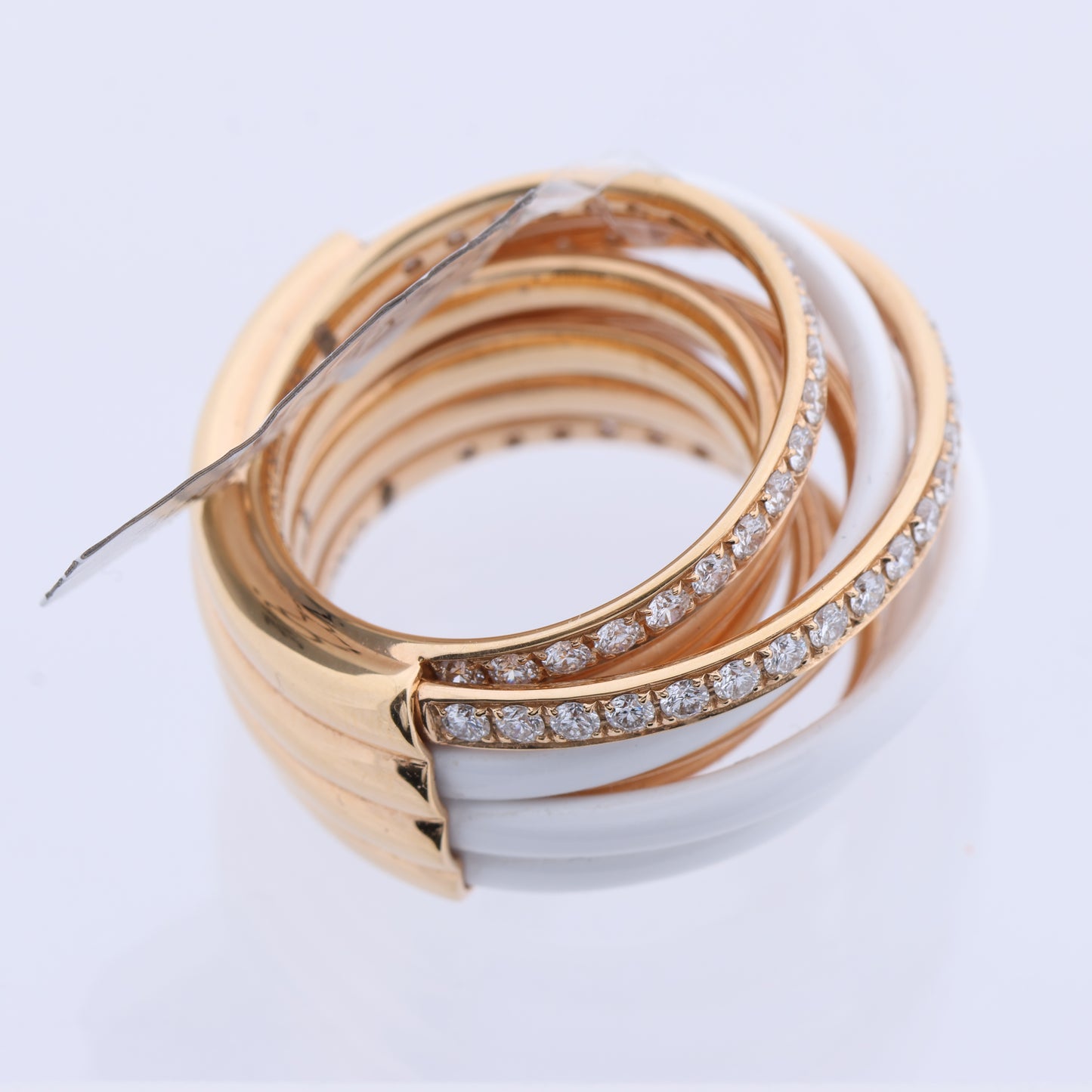 De Grisogono Allegra Ring aus Roségold und weißer Keramik mit Diamanten, Größe 53 EU