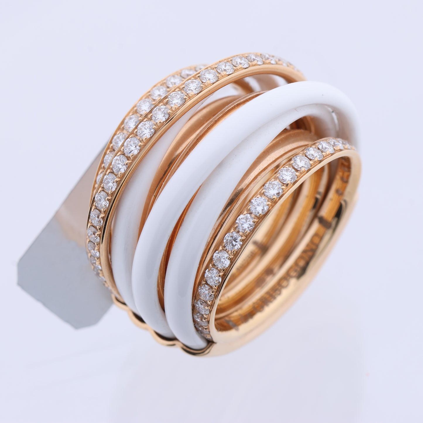 De Grisogono Allegra Ring aus Roségold und weißer Keramik mit Diamanten, Größe 53 EU