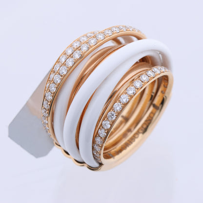 De Grisogono Allegra Ring aus Roségold und weißer Keramik mit Diamanten, Größe 53 EU