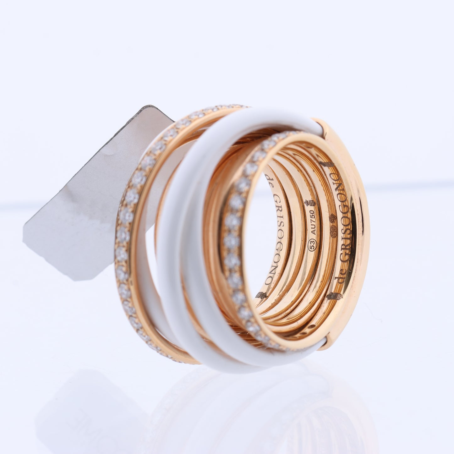 De Grisogono Allegra Ring aus Roségold und weißer Keramik mit Diamanten, Größe 53 EU