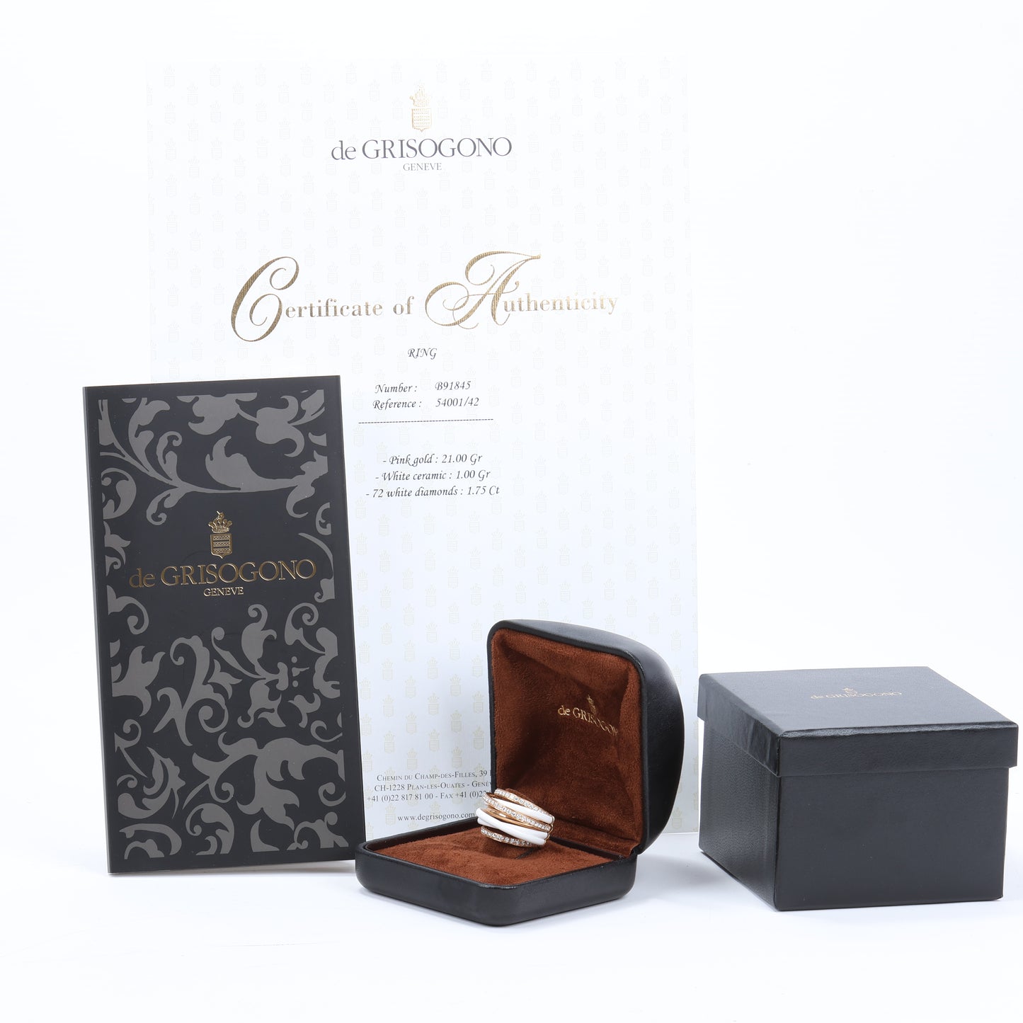De Grisogono Allegra Ring aus Roségold und weißer Keramik mit Diamanten, Größe 53 EU