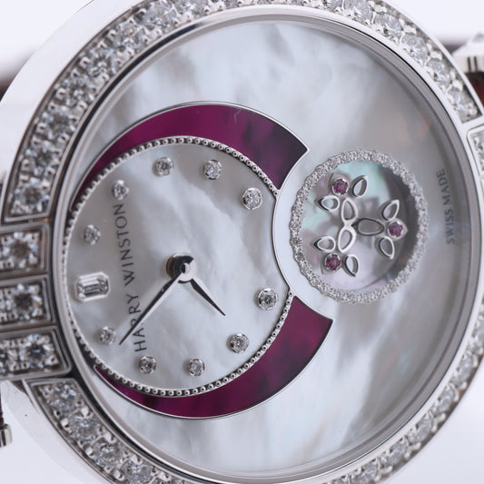 Montre Harry Winston Premier Diamond Second PRNASS36WW001 en cuir de crocodile x WG AT, cadran nacre, 36 mm