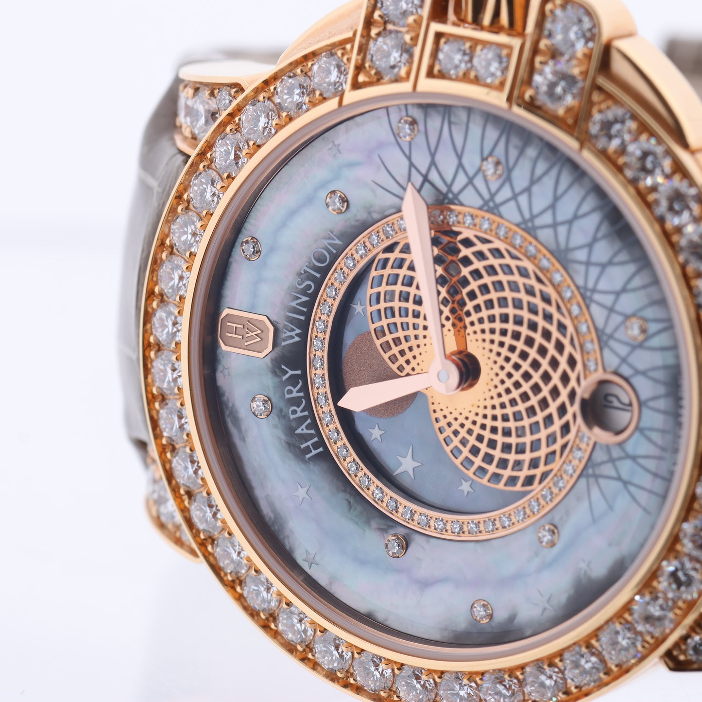 Harry Winston Ocean Moon Phase OCEQMP36RR026 Krokodilleder x RG QZ MOP Zifferblatt 36mm Uhr