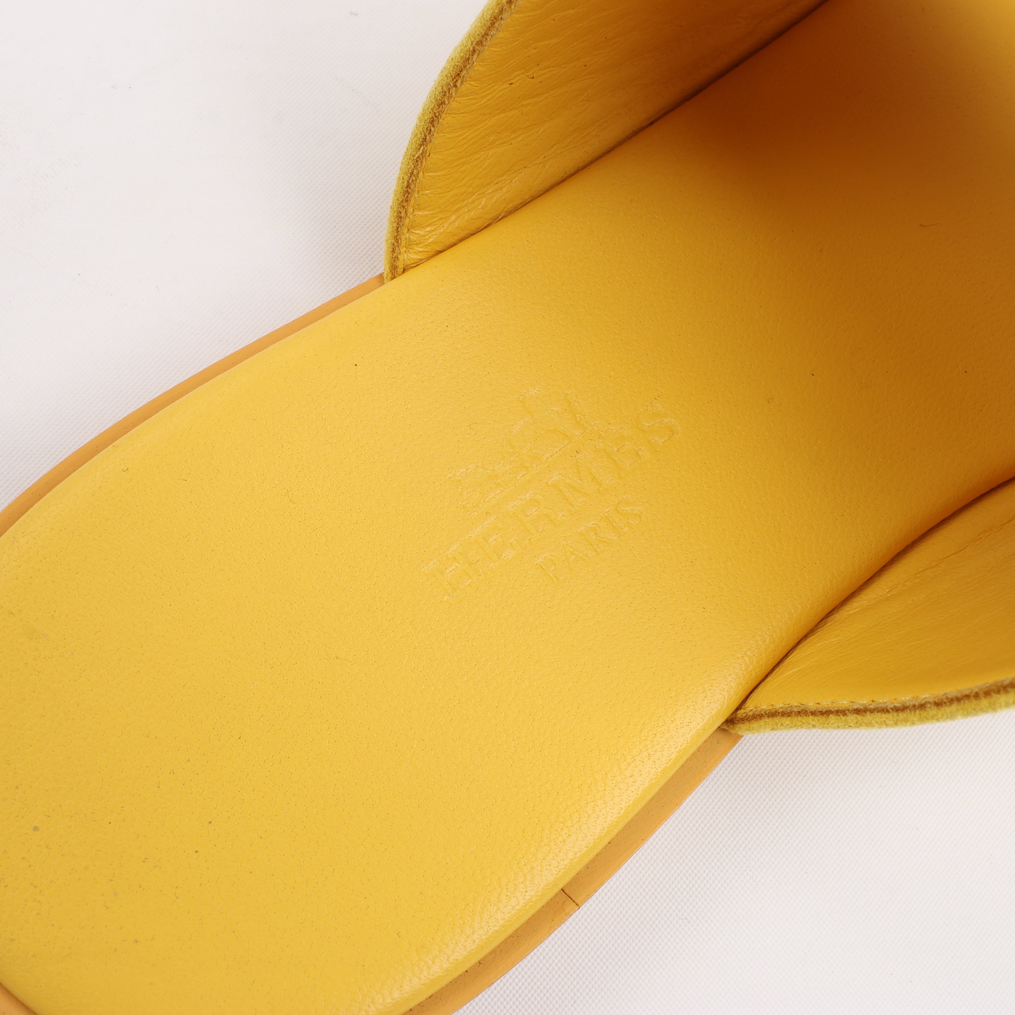 HERMES Kaia Suede Sandals in Yellow Gold, Size 36.5 EU