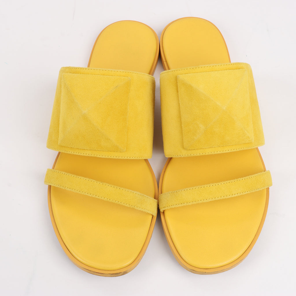 HERMES Kaia Suede Sandals in Yellow Gold, Size 36.5 EU
