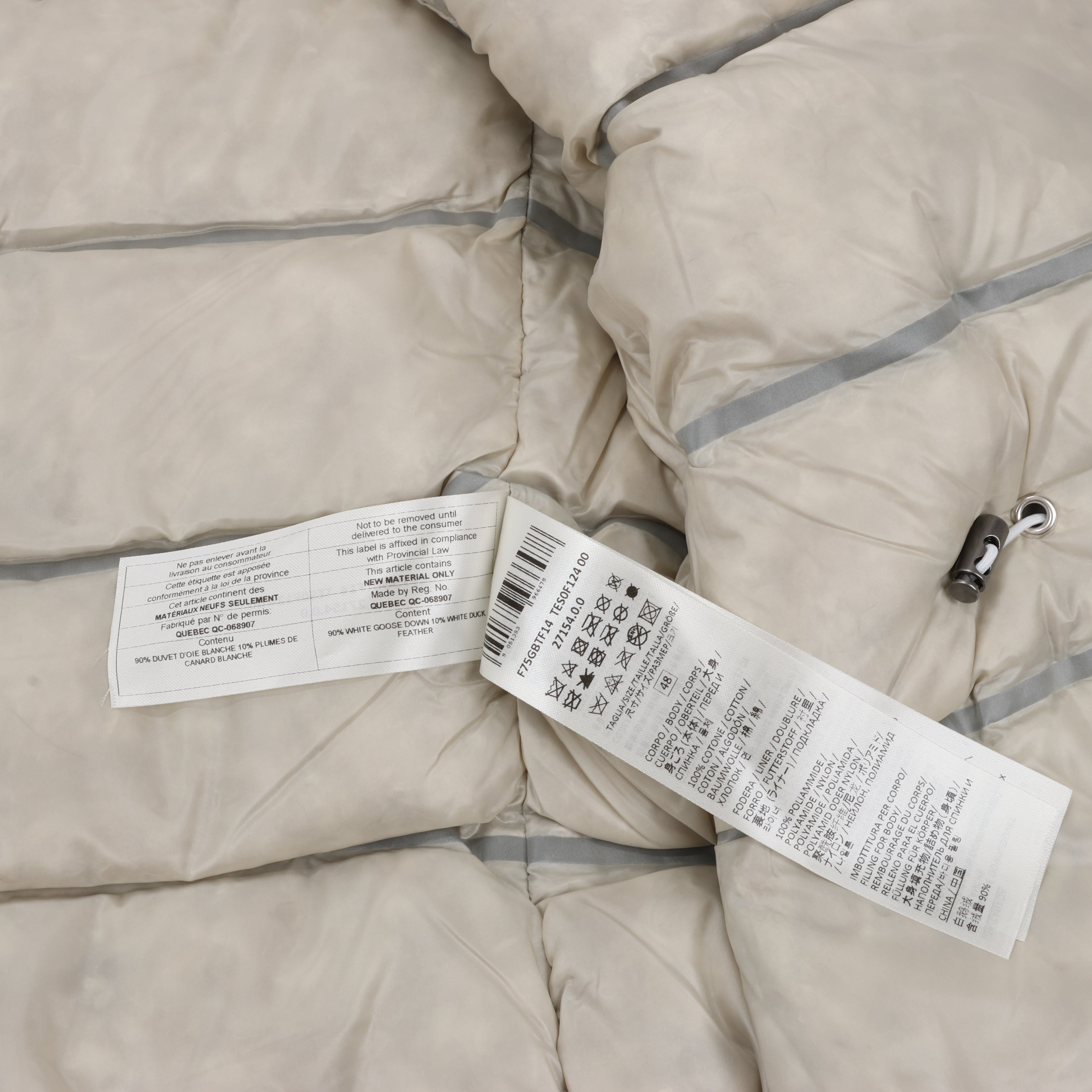 Eleventy White Quilted Down Jacket, Size 48