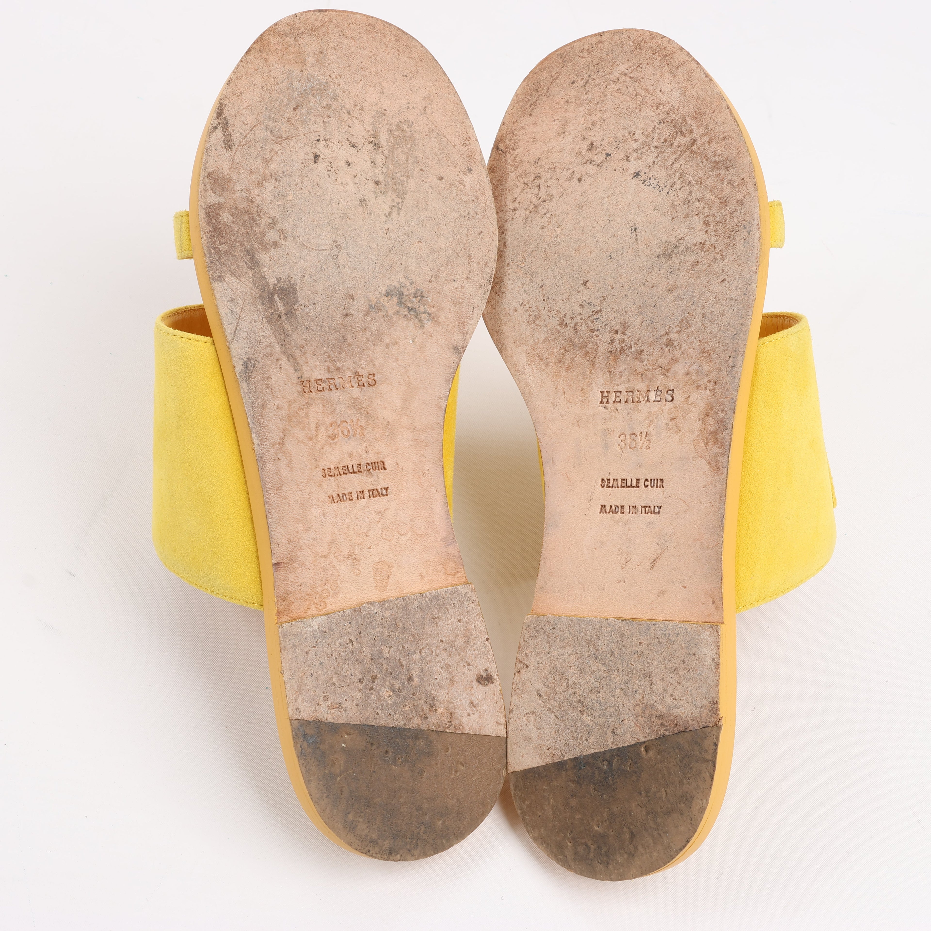 HERMES Kaia Suede Sandals in Yellow Gold, Size 36.5 EU