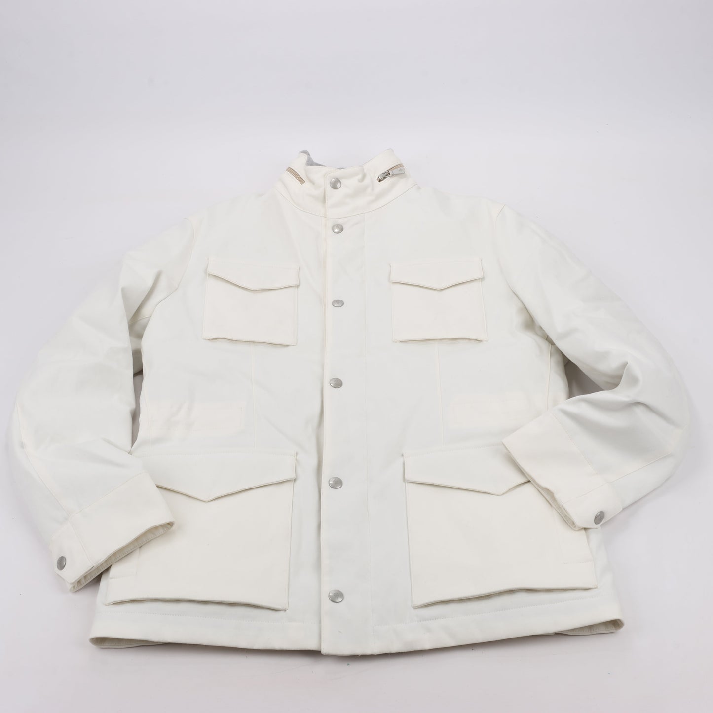 Eleventy White Quilted Down Jacket, Size 48
