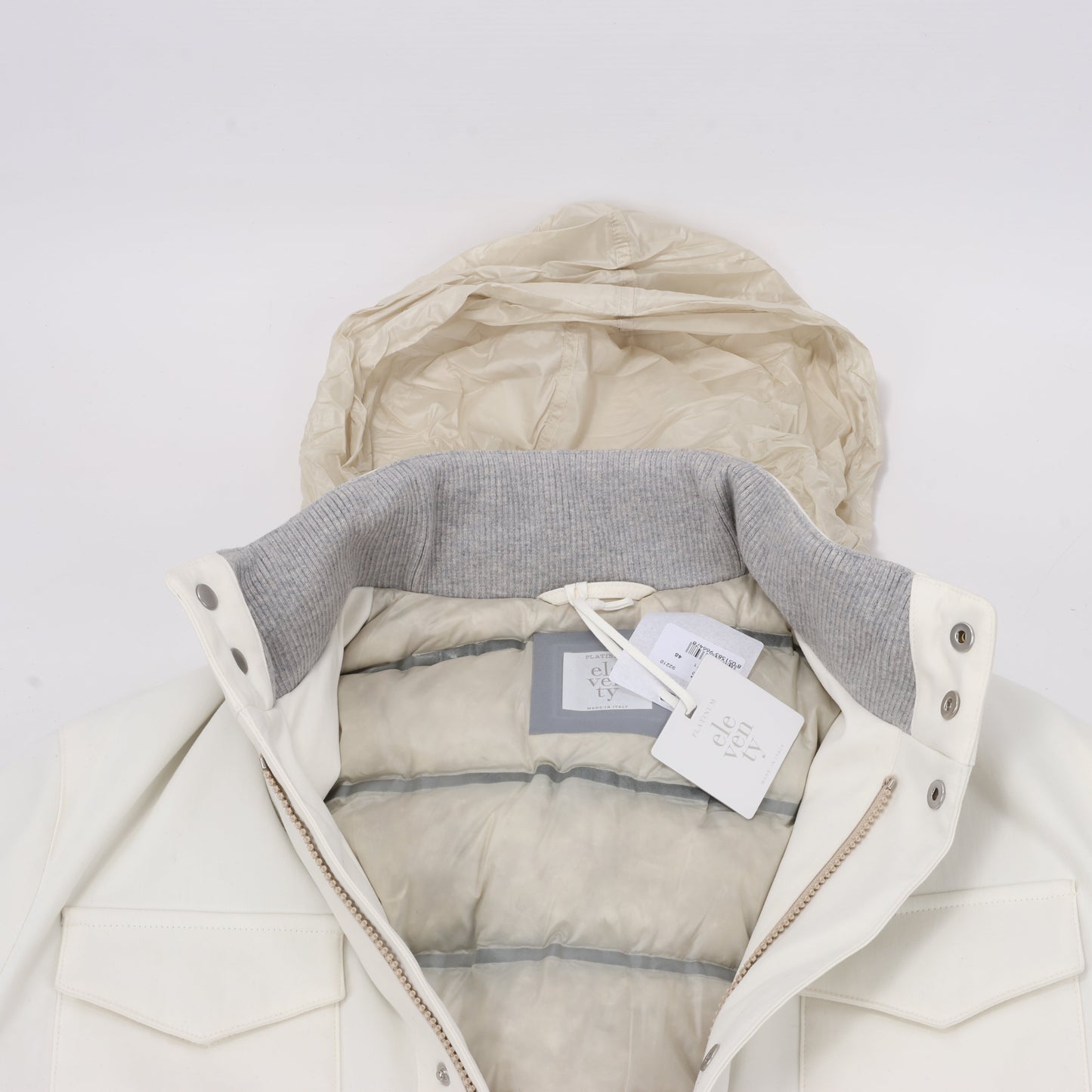 Eleventy White Quilted Down Jacket, Size 48