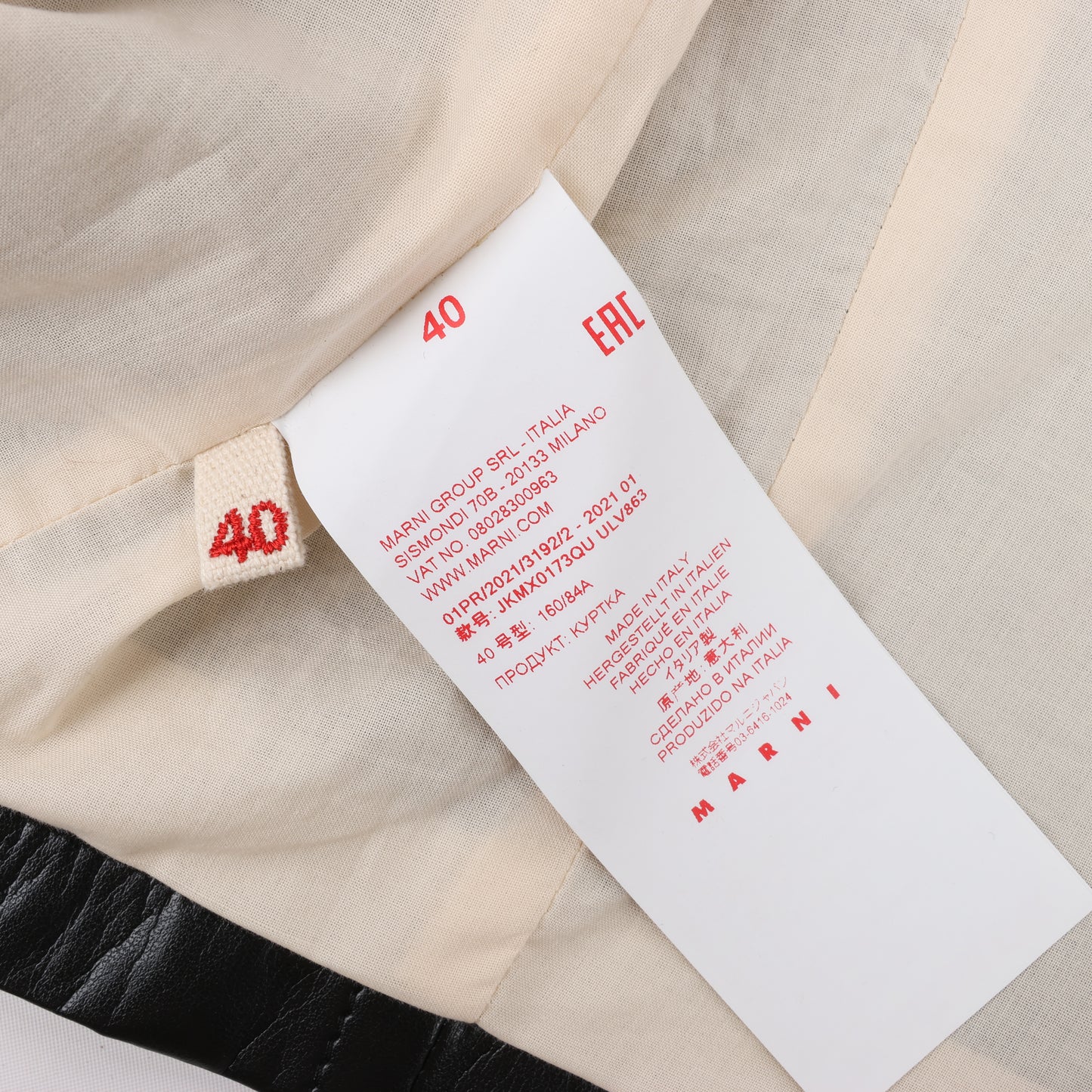 Marni zweifarbige kurze Lederjacke, Größe 40