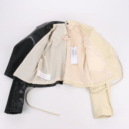 Marni Two-Tone Cropped Leather Jacket, Size 40
