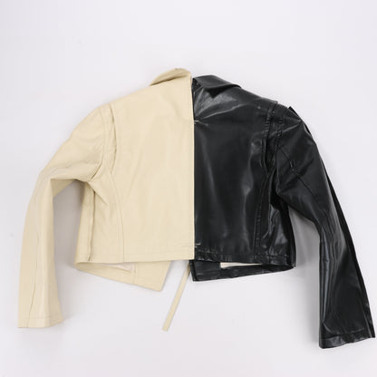 Marni Two-Tone Cropped Leather Jacket, Size 40