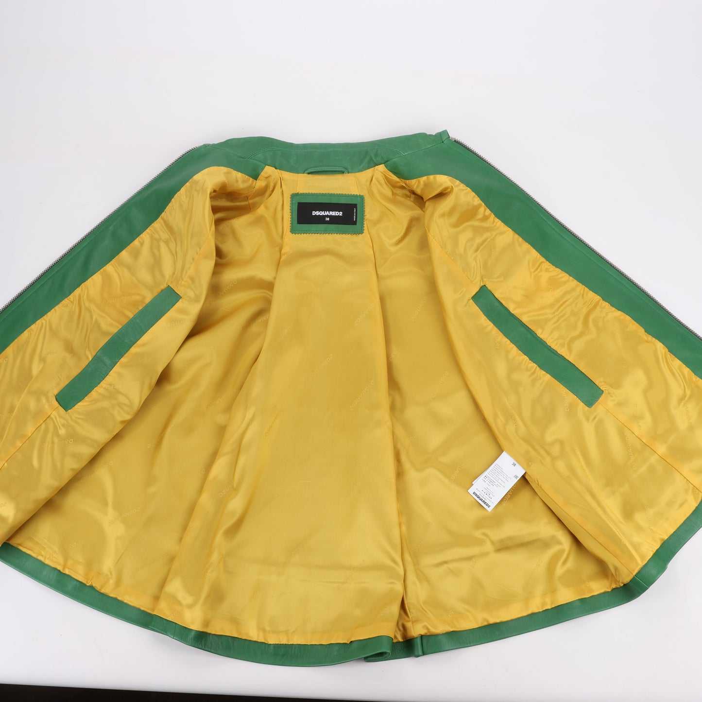 DSQUARED2 Grüne Leder-Cape-Jacke, Stil S75AM0561, Größe 38