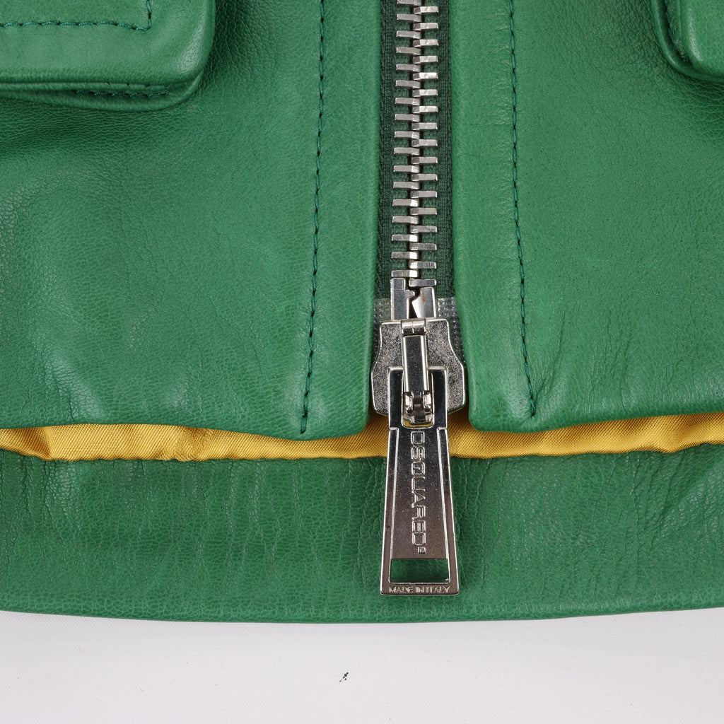 DSQUARED2 Green Leather Cape Jacket, Style S75AM0561, Size 38