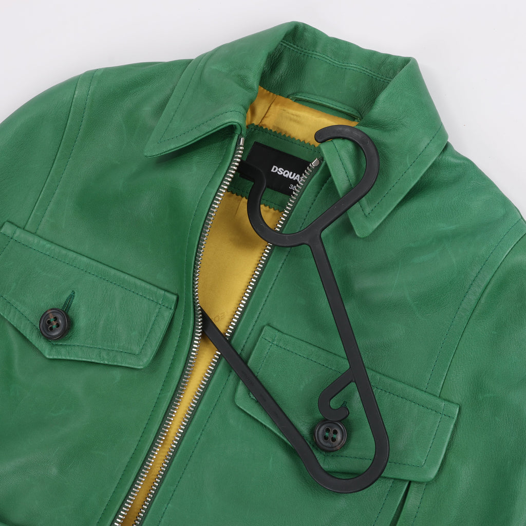 DSQUARED2 Green Leather Cape Jacket, Style S75AM0561, Size 38