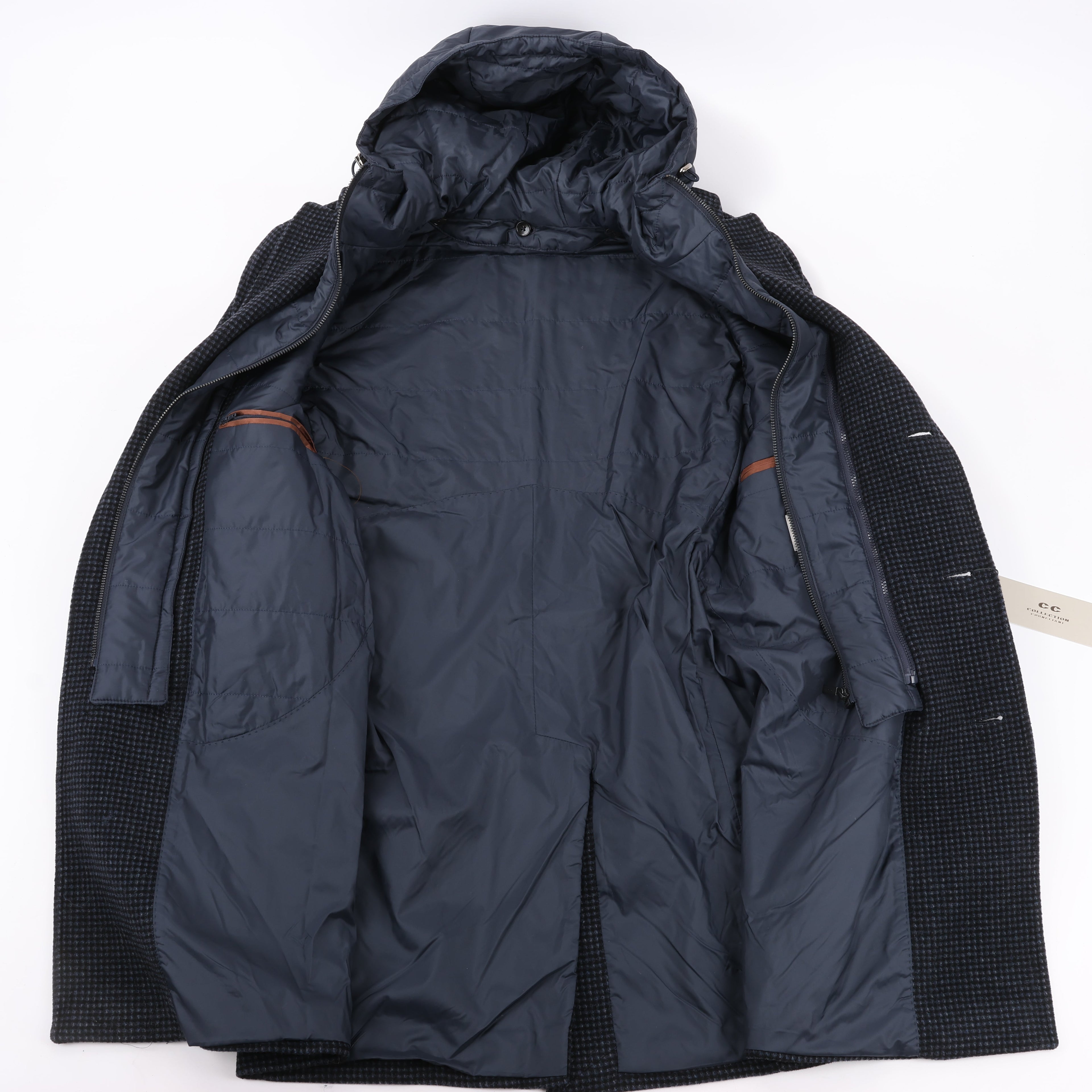 CC Collection Corneliani Wool Coat with Removable Hooded Liner, Size 50