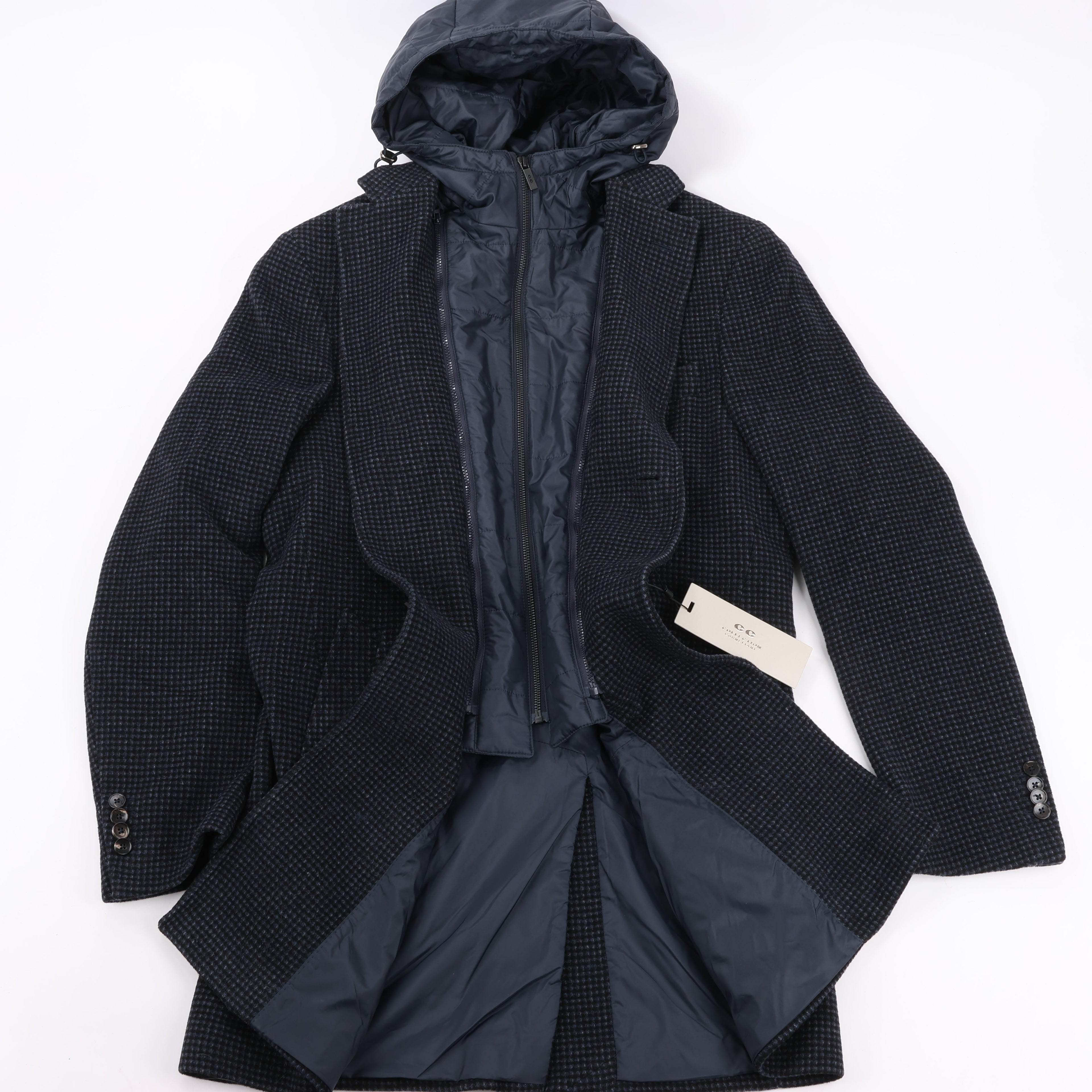 CC Collection Corneliani Wool Coat with Removable Hooded Liner, Size 50