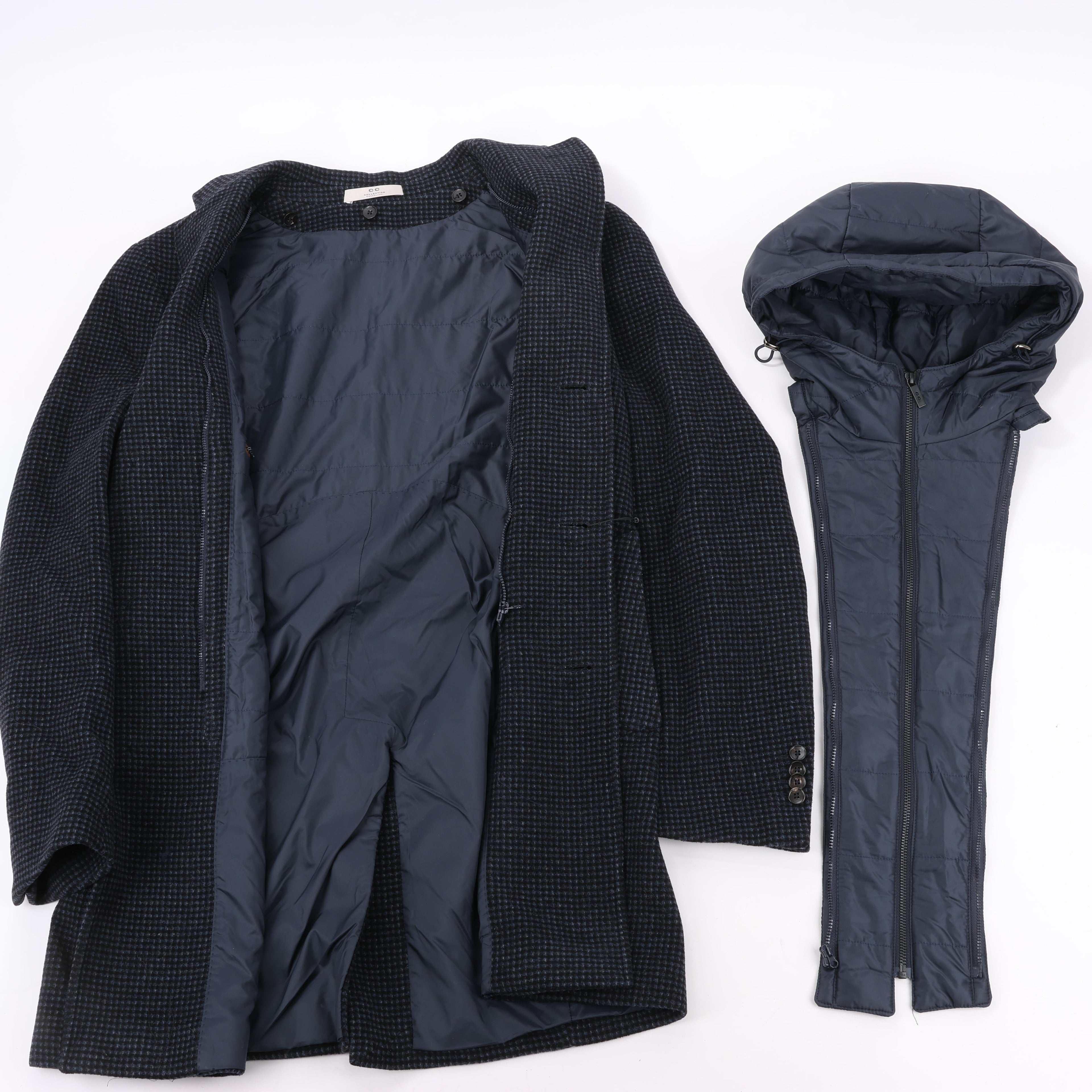 CC Collection Corneliani Wool Coat with Removable Hooded Liner, Size 50