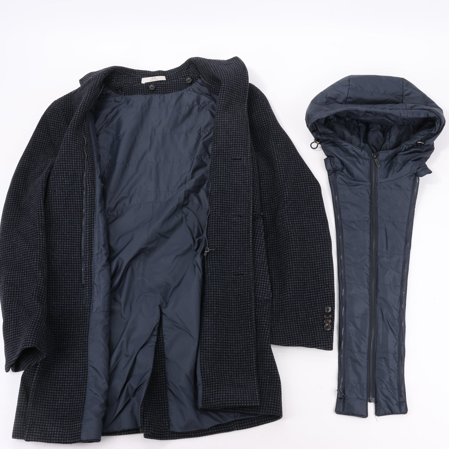 CC Collection Corneliani Wool Coat with Removable Hooded Liner, Size 50