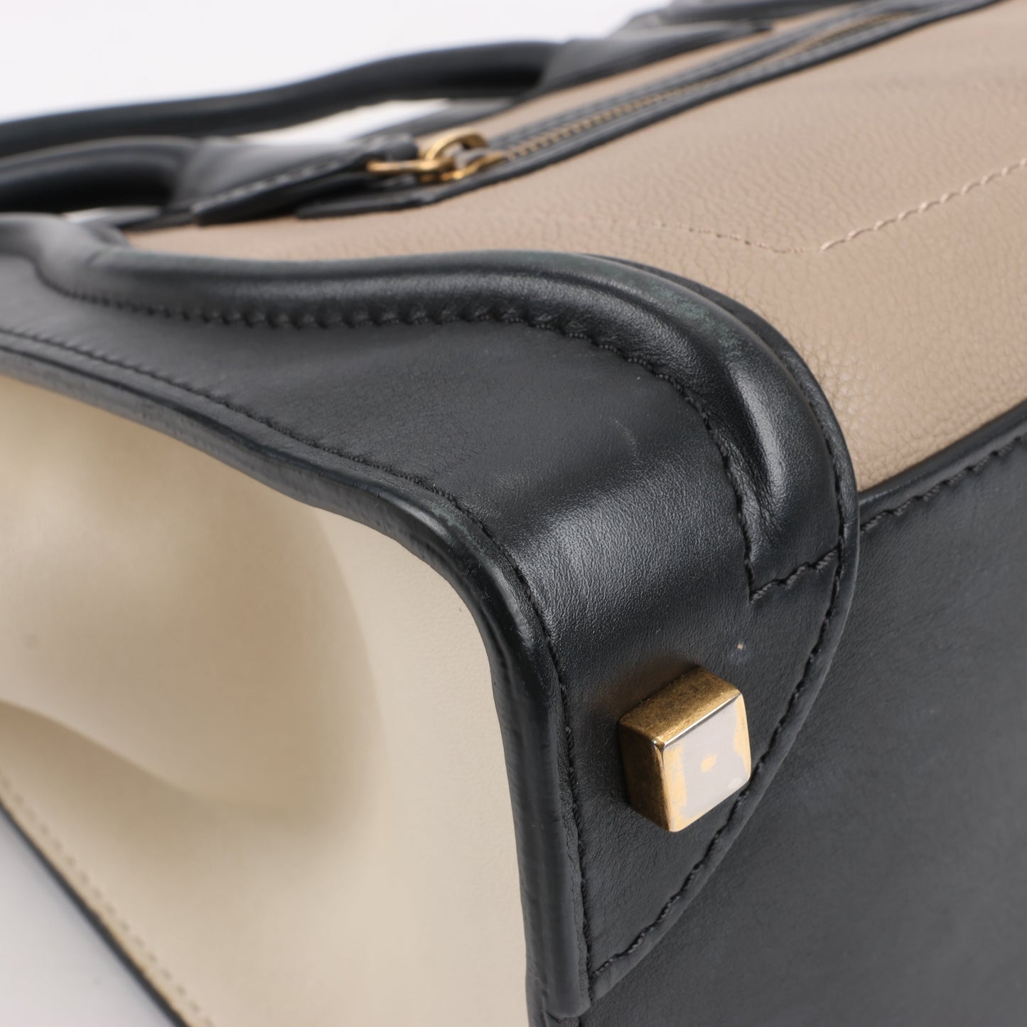 CELINE Luggage Micro Leather Handbag Tri-color in Beige