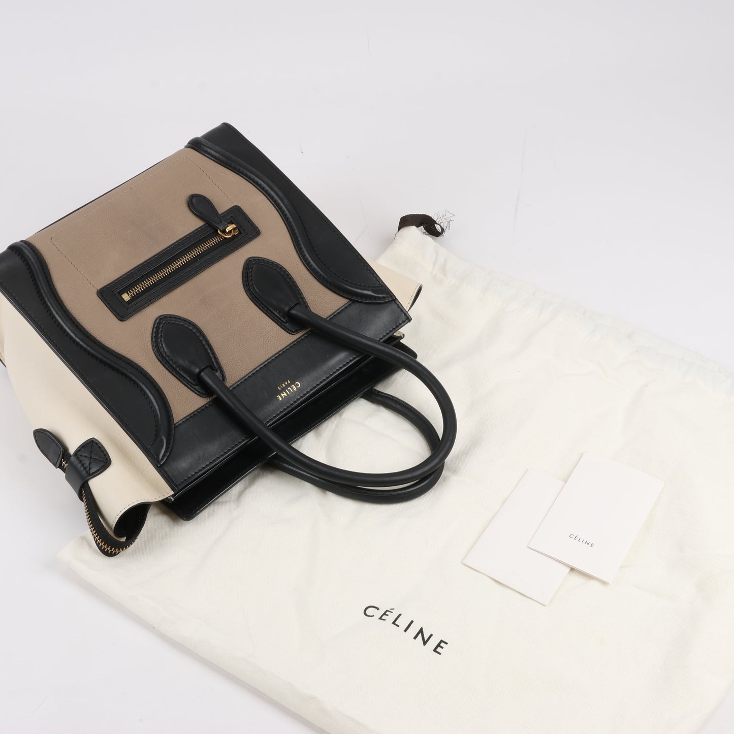 CELINE Luggage Micro Leather Handbag Tri-color in Beige
